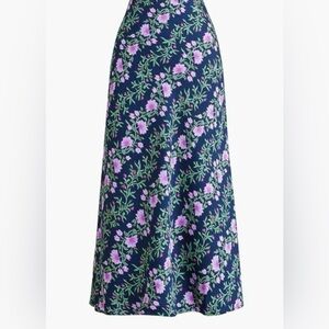 J Crew Floral Skirt Midi Blue Pink Purple Vine Medium NWT